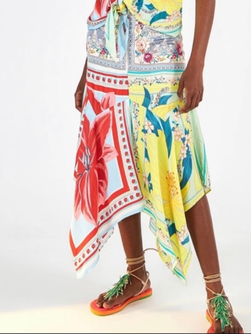 Farm Rio Azalea Floral Patchwork Midi Skirt Size: S